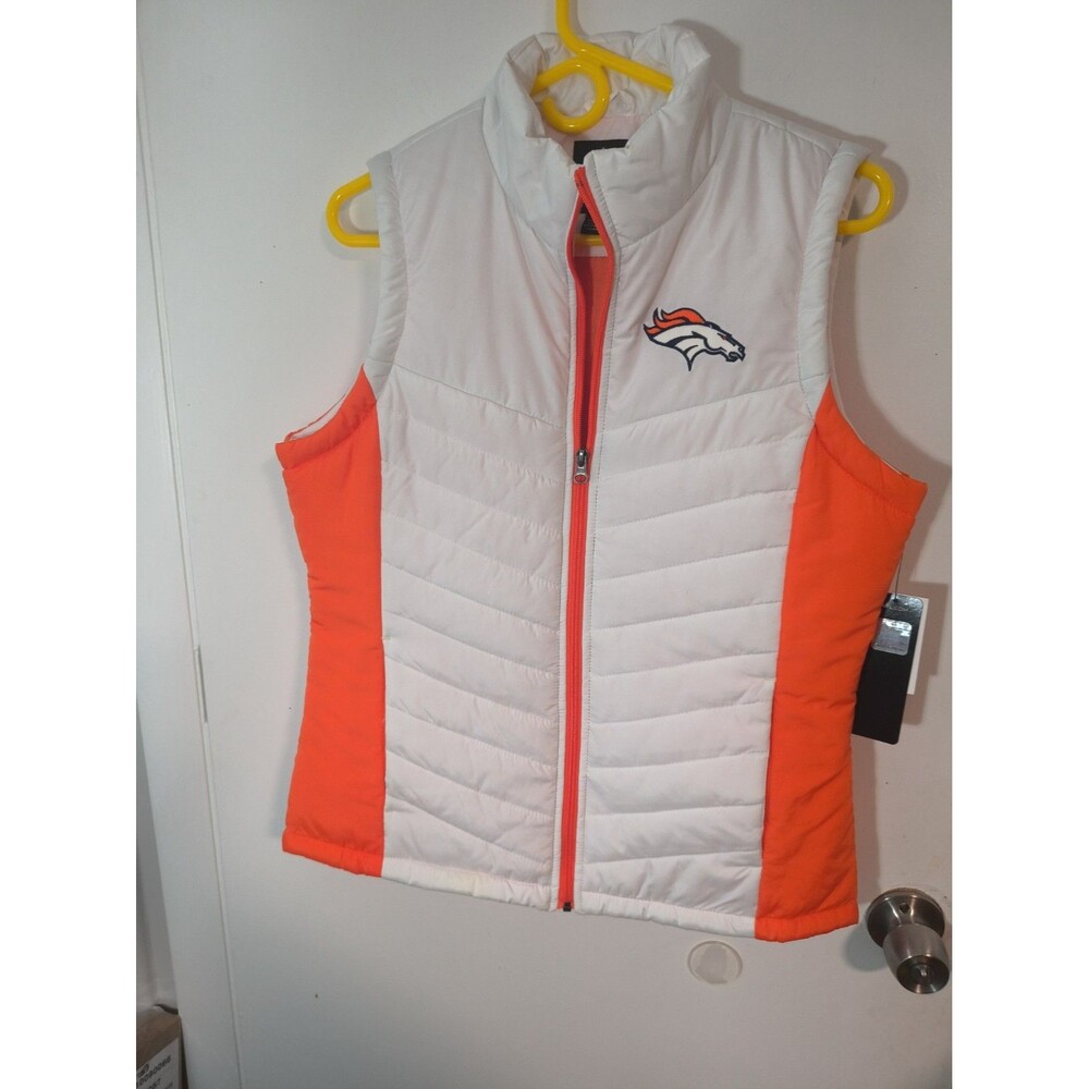 NWT Team NFL Denver Broncos Puffer Vest Women Size XXL White & Orange Embr Logo